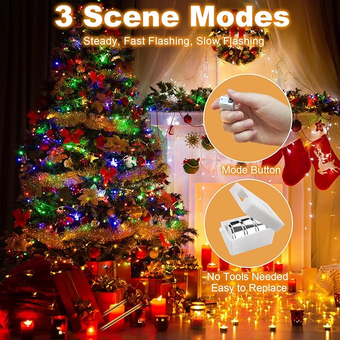 10 Pack Fairy Lights Battery Operated - 3 Speed Modes, 7Ft 20 LED String Twinkle Lights, Waterproof Copper Wire, Mini Firefly Light for Mason Jars Vases Christmas Decor, Multi-Colored