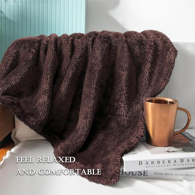 Exclusivo Mezcla Plush Fuzzy Fleece Bed Blanket King Size, Super Soft, Fluffy and Warm Blankets, Suitable for All Seasons (Coffee, 90x104 Inches)