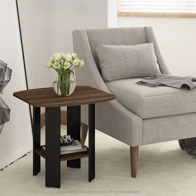 Furinno SIMPLE DESIGN Side Table, 2-Tier End Table, Open Shelves Night Stand, Bedside Table, for Living Room, Bedroom, Columbia Walnut