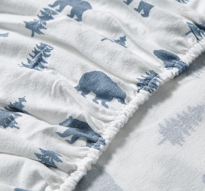 Eddie Bauer - Flannel Sheets King Size, Anti-Pilling & Wrinkle Resistant Cotton, Touchably Soft for All-Season Comfort - Bed Sheets with Matching Pillowcases & Fitted Sheet (Bears and Trees Blue)