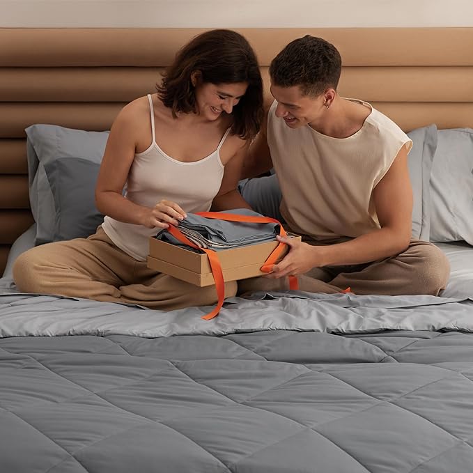 Bedsure King Size Comforter Set - 7 Pieces Reversible Grey Bedding, King Size Bed Set for All Seasons, Bed in a Bag with Down Alternative Comforter, Sheets, Pillowcases & Shams