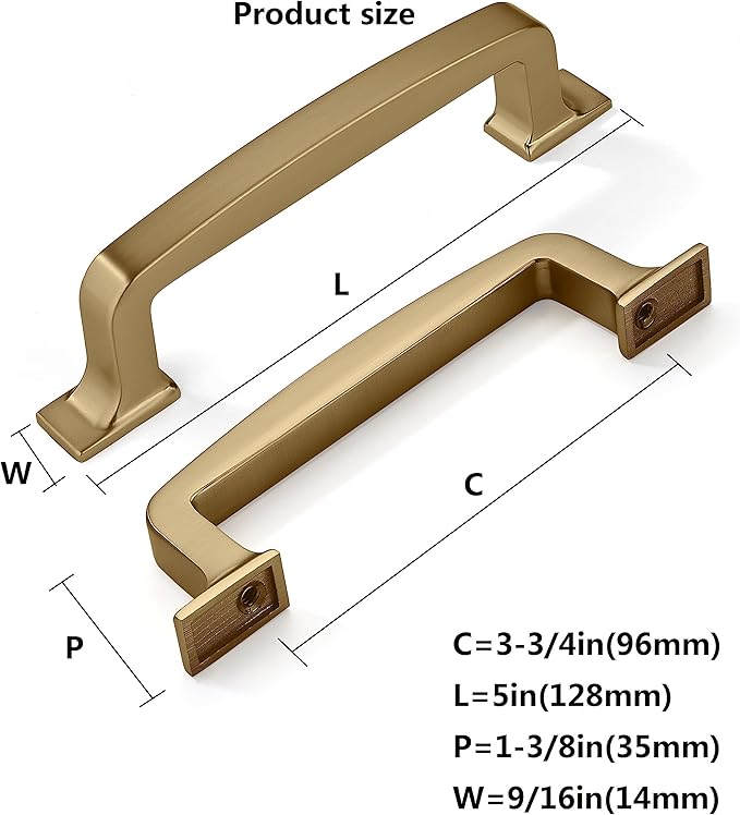 Khtumeware 10 Pack 3-3/4 Inch Brushed Brass Gold Drawer Pulls Handles for Cabinets