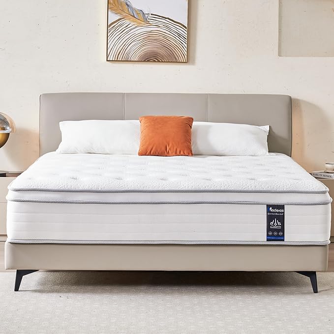 Queen Mattress, 10 Inch Hybrid Mattress in a Box, Memory Foam and Individual Pocket Springs, Fiberglass Free, Soft and Breathable, Medium Firm Feel