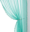 Treatmentex Pompom Sheer Window Curtains for Bedroom Aqua-Blue 95inches Length Decorative Sheer Window Drapes for Wedding Party Ceremony 52" W x 2 Panels Rod Pocket