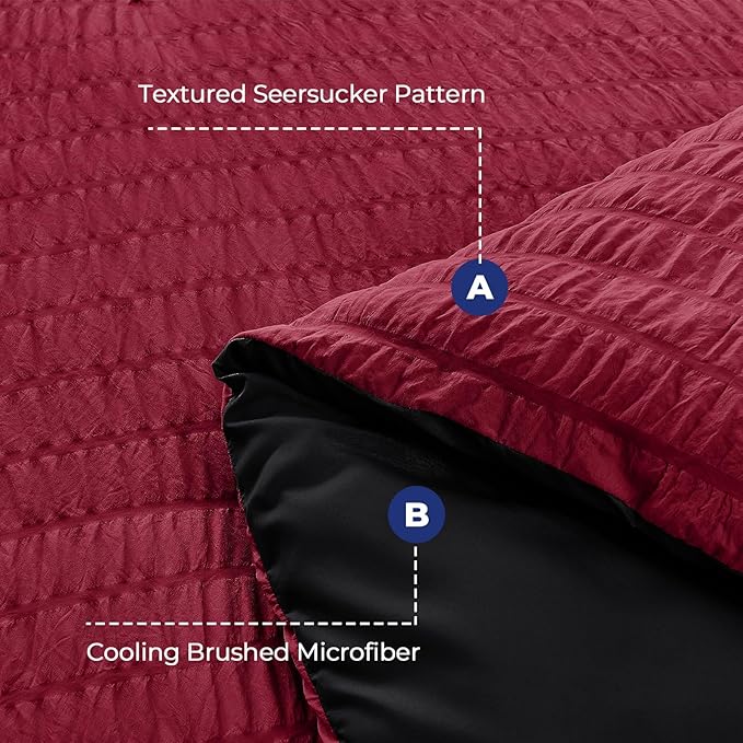 HYMOKEGE Red & Black King Size Comforter Set Seersucker 7 Pieces, All Season Luxury Bed in a Bag for Bedroom, Bedding Set with Comforters, Sheets, Pillowcases & Shams