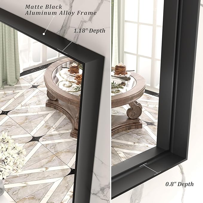 48x40 Inch Black Metal Framed Bathroom Mirror for Wall, Large Rectangle Mirror, Matte Black Bathroom Vanity Mirror, Anti-Rust, Square Corner, Shatterproof (Horizontal/Vertical)