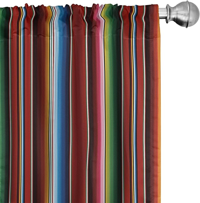 Ambesonne Cinco de Mayo Curtains, Mexican Serape Colorful Stripes Vertical Lines Latino Illustration, Window Treatments 2 Panel Set for Living Room Bedroom Decor, Pair of - 28" x 84", Burgundy Blue