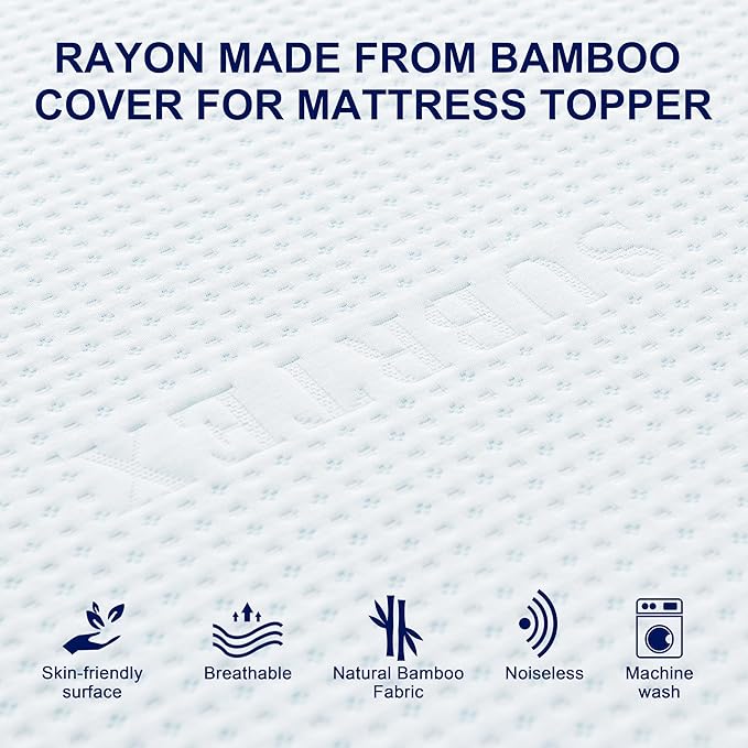 Subrtex 2 Inch Mattress Topper Cover (Only Cover) Mattress Topper Protector Bedding Rayon Made from Bamboo Removable Mattress Encasement with Zippers, King