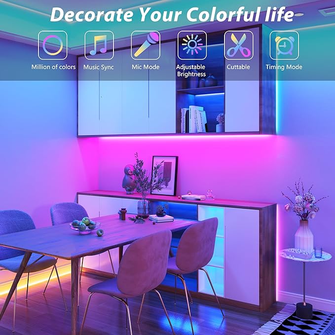 150FT Led Lights for Bedroom, Color Changing RGB Led Strip Lights Indoor, Music Sync Led Light Strip with Remote and App Control, DIY Led Lights for Room Home Decor Ambient Lighting (2 * 75FT)