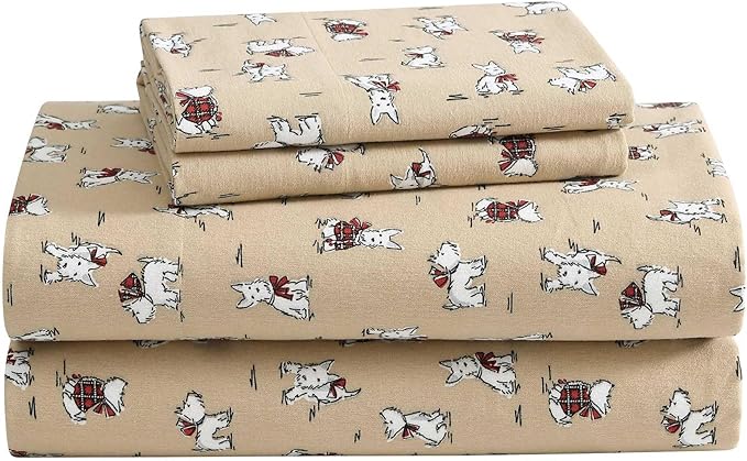 Laura Ashley - King Sheets, Breathable Cotton Flannel Bedding with Deep Pockets, Brushed for Extra Softness & Comfort, Oeko-Tex Certified (Jolly Cardinals Green, King)