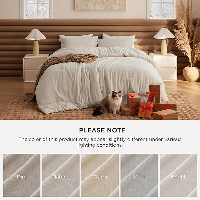 Bedsure Queen Comforter Set - Beige Soft Bedding for All Seasons, Cationic Dyed Bed Set, 3 Pieces, 1 Queen Size Comforter (90"x90") and 2 Pillow Shams (20"x26"+2")