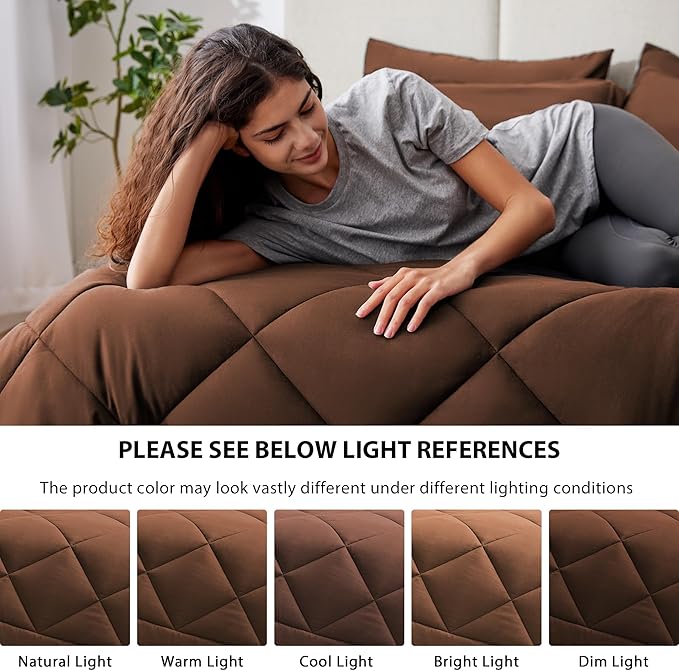 Love's cabin Twin XL Comforter Set Brown, 5 Pieces Twin XL Bed in a Bag, All Season Bedding Sets with 1 Comforter, 1 Flat Sheet, 1 Fitted Sheet, 1 Pillowcase and 1 Pillow Sham