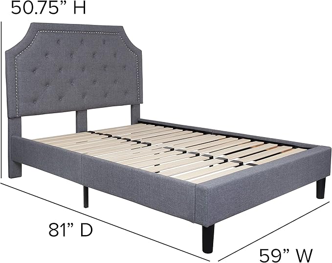 Flash Furniture Brighton Full Size Tufted Upholstered Platform Bed in Light Gray Fabric