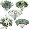 Serwalin 200 Pcs 7 Kinds Mixed Artificial Eucalyptus Leaves Stems Bulk Faux Silver Dollar Eucalyptus Leaves Real Touch Greenery Branches for Wedding Floral Arrangement Table Centerpieces Home Decor