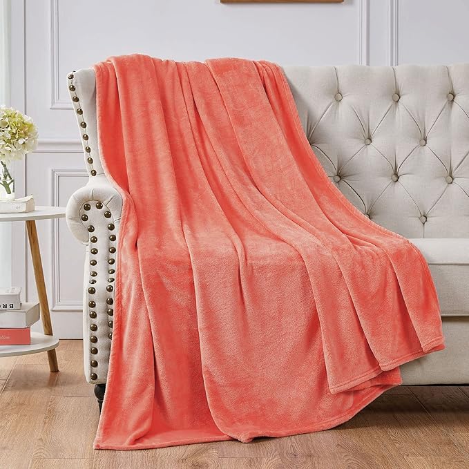 Walensee Fleece Blanket Plush Throw Fuzzy Lightweight (Queen Size 90x90 Coral) Super Soft Microfiber Flannel Blankets for Couch, Bed, Sofa Ultra Luxurious Warm and Cozy for All Seasons
