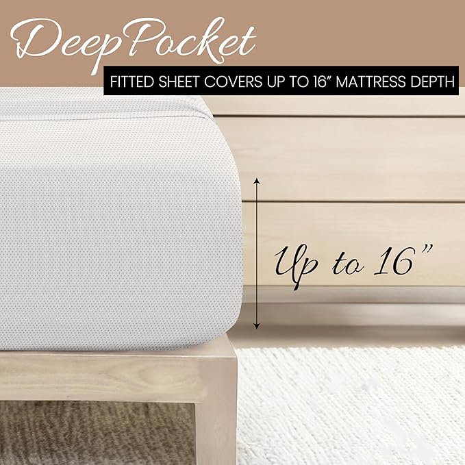 Linen Market Double-Brushed Patterned Microfiber Full Sheet Set 4 Piece – Oeko-TEX Certified Ultra Soft & Wrinkle-Free - 16" Deep Pocket Sheets - Easy Care Full Size - Stippled Light Gray