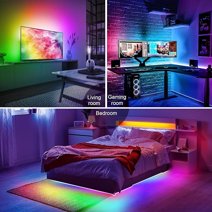 PANGTON VILLA LED Lights for TV 40-60 Inch, 10FT (1 Roll of 10ft) ICRGB TV LED Backlight Kit with Bluetooth APP & 24 Keys Remote, Music Sync Lights Behind, USB Cable Powered, Not Waterproof