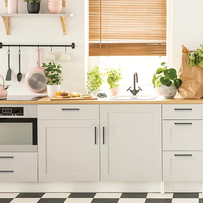 Ravinte 5 Pack Matte Black Cabinet Pulls, 6-1/4 Inch (160mm) Hole Center Slim Kitchen Handles, Square Drawer Pulls for Cabinets & Cupboards, Hardware