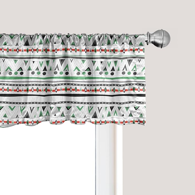 Ambesonne Tribal Window Valance Pack of 2, Style Traditional Aztec Pattern Old Fashioned Hippie Boho Influences, Rod Pocket Curtain Valances for Kitchen Bedroom, 54" X 18", Sea Green