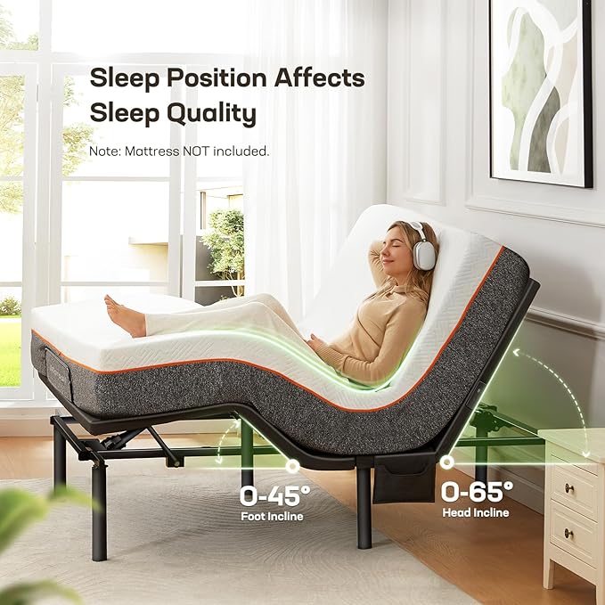 Marsail MS01-1 Split King Adjustable Bed Base with Massage, 4 Ports USB A&C Adjustable Bed Frame with Under-Bed Nightlight, 3 Minutes Assembly, Wireless Control Adjustable Bed with 4 Height Options
