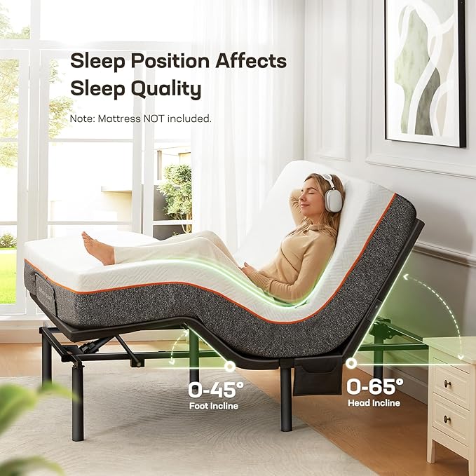 Marsail MS01-1 Split King Adjustable Bed Frame with Massage + 10-inch Gel Memory Foam Mattress, Adjustable Bed Base with Under-Bed Nightlight, Wireless Control Massage Adjustable Bed, Split King