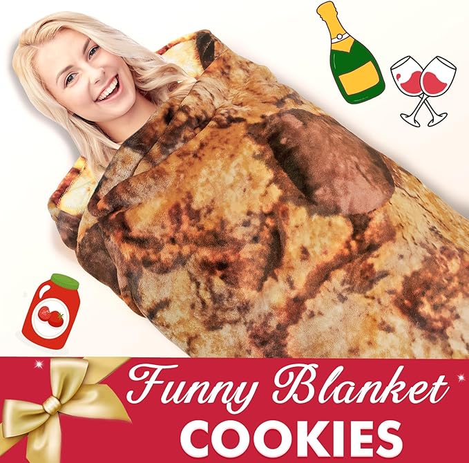 Jorbest Cookie Blanket Birthday Gifts for Women Men Teen Boys Girls, Double Sided Novelty Cookie Throw Blanket Funny Gifts for Adult Kids, 285 GSM Soft Flannel Food Blanket (Dark Brown, 60 inches)
