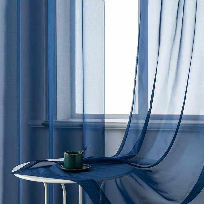 DUALIFE Navy Blue Curtains 96 Inches Long for Living Room Set of 2 Panels Grommet Window Coastal Dark Blue Sheer Curtains for Bedroom 52x96 Inch Length Indigo Blue