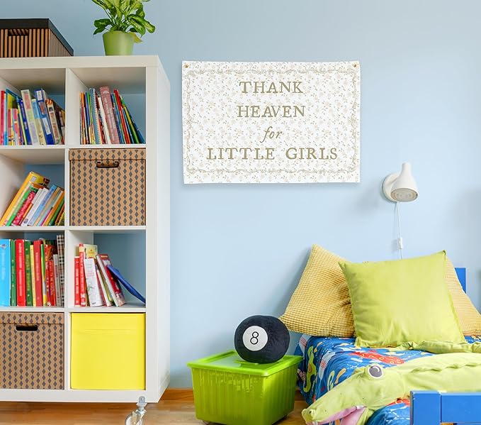 Christian Bible Verse Scripture Rectangular Banner Flag Wall Sign Decor Gift for Baby Girl-Nursery Baby Room Bedroom Decor-Baby,Shower Birthday Christmas Gift-Thank Heaven for Little Girls