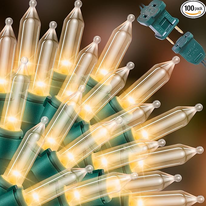 LAMPHOME Super-Bright Extendable Warm White Christmas Lights Decoration 100Lights 19.6ft UL Certified Mini Bulb String Lights Set for Outdoor Christmas Tree Garden Holiday Party Patio Wedding Decor