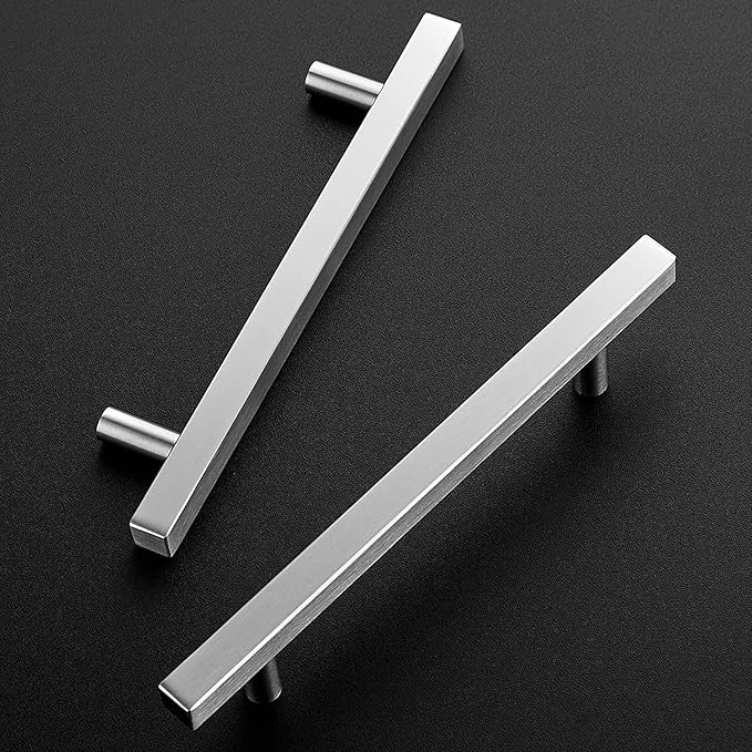 Ravinte Brushed Nickel Cabinet Handles 5 Pack 5 inch Satin Nickel Square Cabinet Pulls Silver Hardware for Kitchen Cabinets Modern Cabinet Pulls 7-3/8 inch Overall Length Stainless Steel Drawer Pulls
