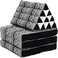 Leewadee Comfortable Japanese Floor Mattress - Thai Floor Bed with Triangle Cushion - Futon Mattress - XL Extra Long Thai Massage Mat, 89 x 20 inches, Black White, Kapok Filling