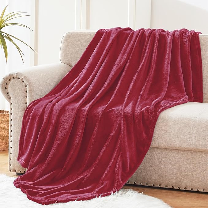 Exclusivo Mezcla Fleece Throw Blanket for Couch, Sofa, 300GSM Super Soft and Warm Blankets, Deep Red Throw All Season Use, Cozy, Plush, Lightweight, 50x60 Inches