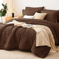 CozyLux Full Size Comforter Sets with Sheets 7 Pieces, Brown Seersucker Bed in a Bag Textured Luxury Soft Bedding Set with Down Alternative Comforter, Sheets, Pillowcases & Shams for All Seasons