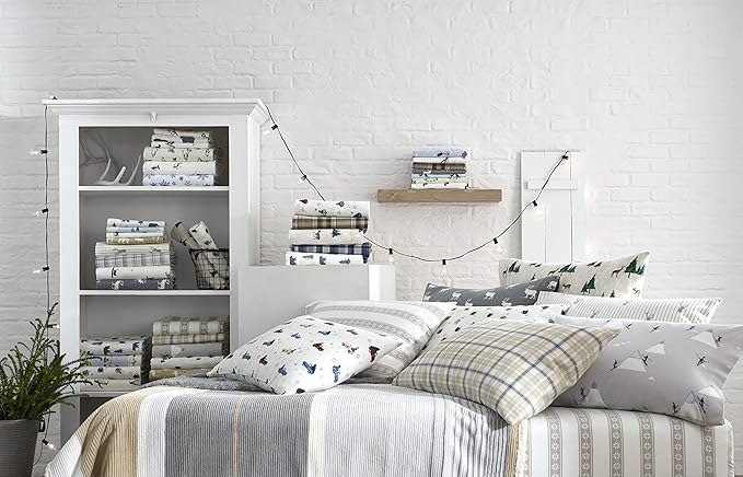 Eddie Bauer - King Sheets, Cotton Flannel Bedding Set, Brushed For Extra Softness, Cozy Home Decor (Elk Grove, King)
