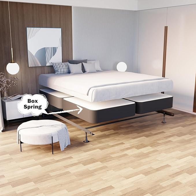 Nutan, 8-Inch Sturdy Wood Box Spring for Mattress Support - Durable and Fully Assembled, Natural Wood Foundation for King(Fold), Gray