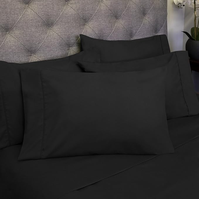 King Size Bed Sheets - 6 Piece 1500 Supreme Collection Fine Brushed Microfiber Deep Pocket King Sheet Set Bedding - 2 Extra Pillow Cases, Great Value, King, Black