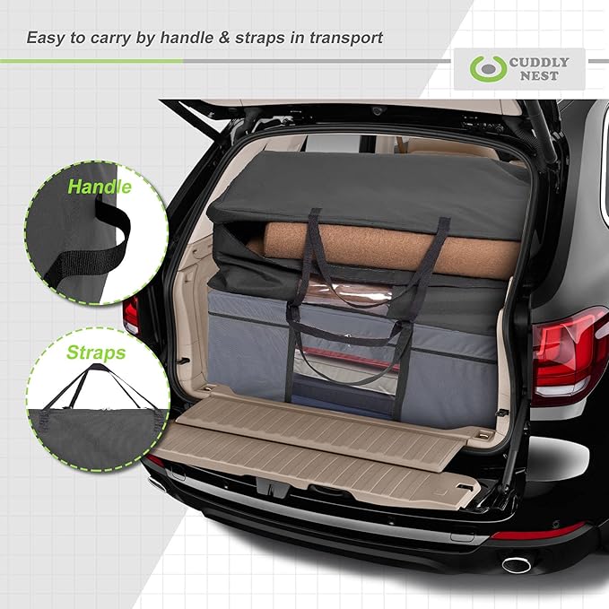 Cuddly Nest Folding Mattress Storage Bag - Heavy Duty Carry Case for Tri-Fold Guest Bed (Fits 6" Twin & Twin XL Mattress,Black)