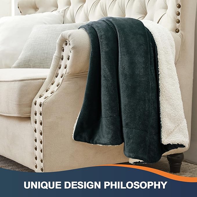 Walensee Sherpa Fleece Blanket (King Size 108”x90” Forest Green) Plush Throw Fuzzy Super Soft Reversible Microfiber Flannel Blankets for Couch, Bed, Sofa Ultra Luxurious Warm and Cozy for All Seasons