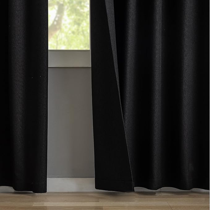 KangBang Black Pinch Pleated Curtains Blackout 90 Inches Long for Bedroom, Linen Textured Pinch Pleat Drapes for Living Room Nursery, Soundproof Privacy Assured Home Decor(2 Panels, Black,40x90)