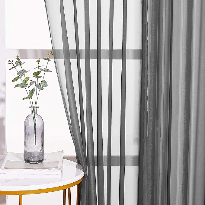 NICETOWN Sheer Living Room Curtains - Elegant Dark Grey Soft Nickel Grommet Window Panels Drapes for Living/Dining Room/Master Bedroom (54" Wide x 96" Long, 2 Panels)