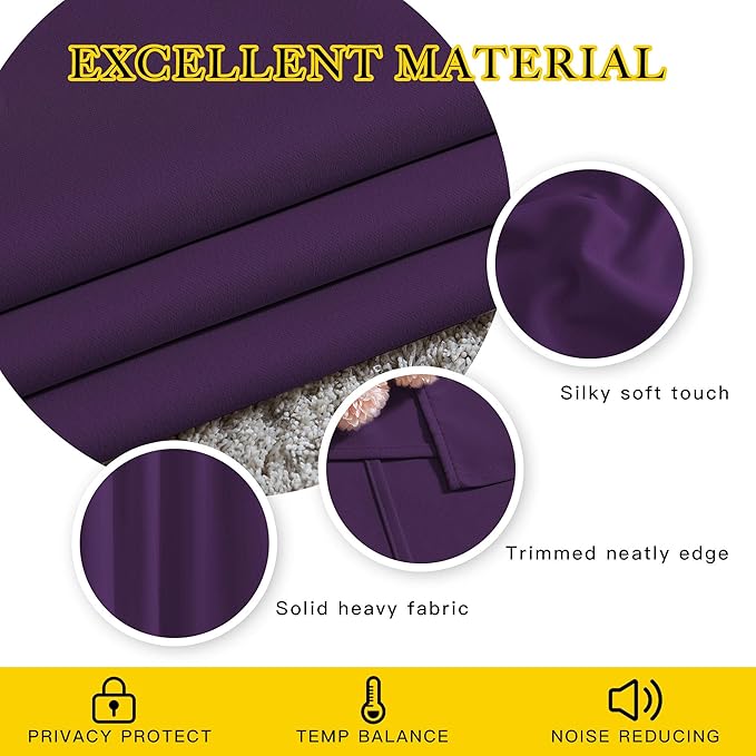 NICETOWN Blackout Bedroom Curtains 66 inches Long, Grommet Light Reducing Thermal Window Treatments Solid Room Darkening for Living Room, Set of 2, W66 x L66, Royal Purple