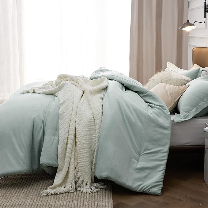 Bedsure Full Comforter Set - Mint Green Soft Bedding for All Seasons, Cationic Dyed Bed Set, 3 Pieces, 1 Full Size Comforter (82"x86") and 2 Pillow Shams (20"x26"+2")