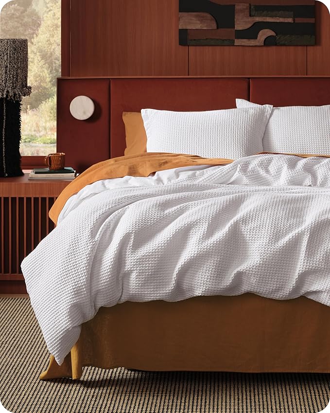 Bedsure Cotton Duvet Cover King - 100% Cotton Waffle Weave Bright White Duvet Cover King Size, GentleSoft™ and Breathable Bedding Set for All Season, 3 Pieces, 104"x90"
