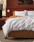 Bedsure Cotton Duvet Cover Set - 100% Cotton Waffle Weave Bright White Duvet Cover Oversized King Size, GentleSoft™ and Breathable Bedding Set for All Season, 3 Pieces, 120"x98"