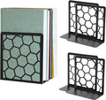 GEOMOD Geometric Honeycomb Black Metal Bookends Decorative - Tall Sturdy Book Ends for Shelves - Modern Heavy Duty Bookend Stopper - Office or Home Book Shelf Book Holder - 6x3.25x6.25 Inches - 2 Pair
