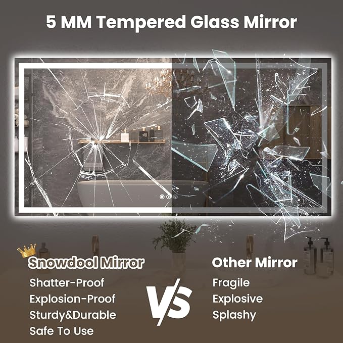 72"X40" LED Bathroom Mirror with Front Lights and Backlit, Anti-Fog, Dimmable, Shatter-Proof Tempered Glass, Lighted Bathroom Vanity Mirror for Wall with 3 Colors, Memory Function
