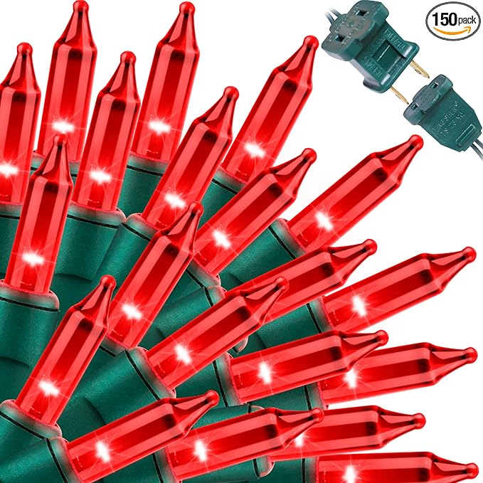 LAMPHOME Super-Bright Extendable RED Christmas Lights Decoration 150Lights 31.9ft UL Certified Mini Bulb String Lights Set for Outdoor Christmas Tree Garden Holiday Party Patio Wedding Garland Decor