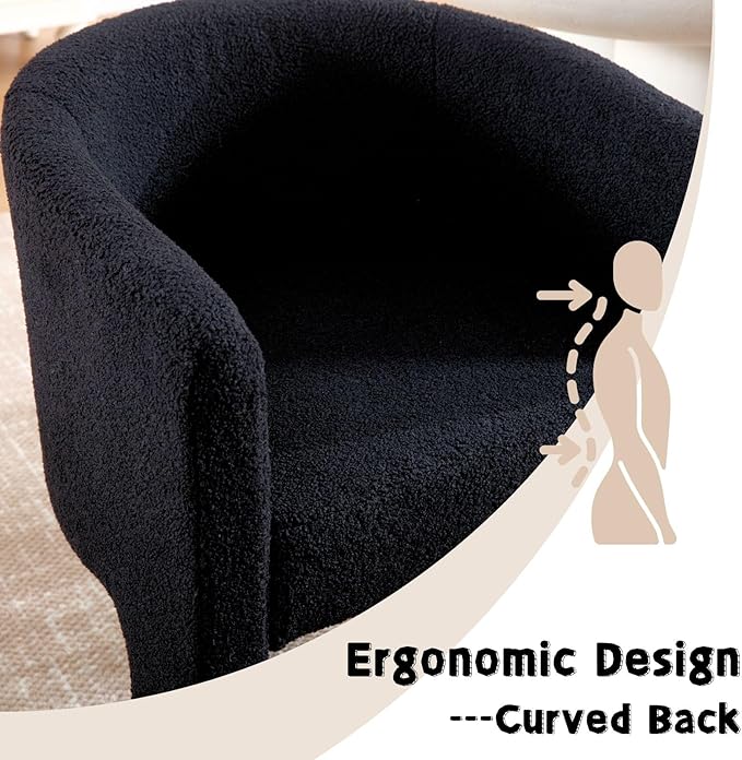 Modern Sherpa Barrel Dining Chairs Set of 6, Upholstered Boucle Dining Chairs Accent Chairs with Arms Comfy Makeup Vanity Chairs, Dining Living Room Kitchen Chairs, Black