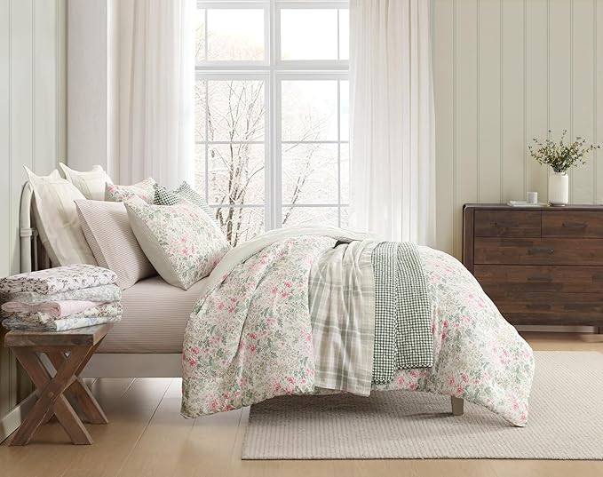 Laura Ashley - Flannel Sheets Full Size, Anti-Pilling & Wrinkle Resistant Cotton, Touchably Soft for All-Season Comfort - Bed Sheets with Matching Pillowcases & Fitted Sheet (Paisley Prance Pink)