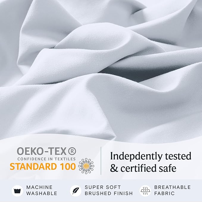LuxClub 5 PC Sheet Set Bed Sheets Deep Pockets 16" Eco Friendly Wrinkle Free Cooling Machine Washable Hotel Bedding Silky Soft - Baby Blue Split King